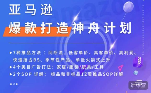 亚马逊爆款打造神舟计划，​7种推品方法，4个类目广告打法，2个SOP详解